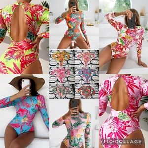 💕Set of 6 Shein Floral & Tropical Palm One Piece Swimsuit Long Sleeve Large L